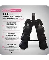 HolaHatha Hexagonal Dumbbell Free Hand Weight Set w/ Rack, 5, 8, & 10 Lbs, Black