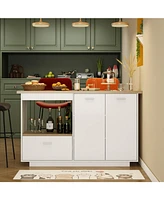 Famapy Kitchen Island Dining Table With Adjustable Shelves and Drawer