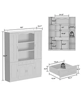 Famapy 14-Shelf Bookshelf Bookcase with Glass Doors, Adjustable Shelves