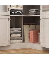 Famapy Tempered Glass Doors Big Armoires Wardrobe with Hanging Rods