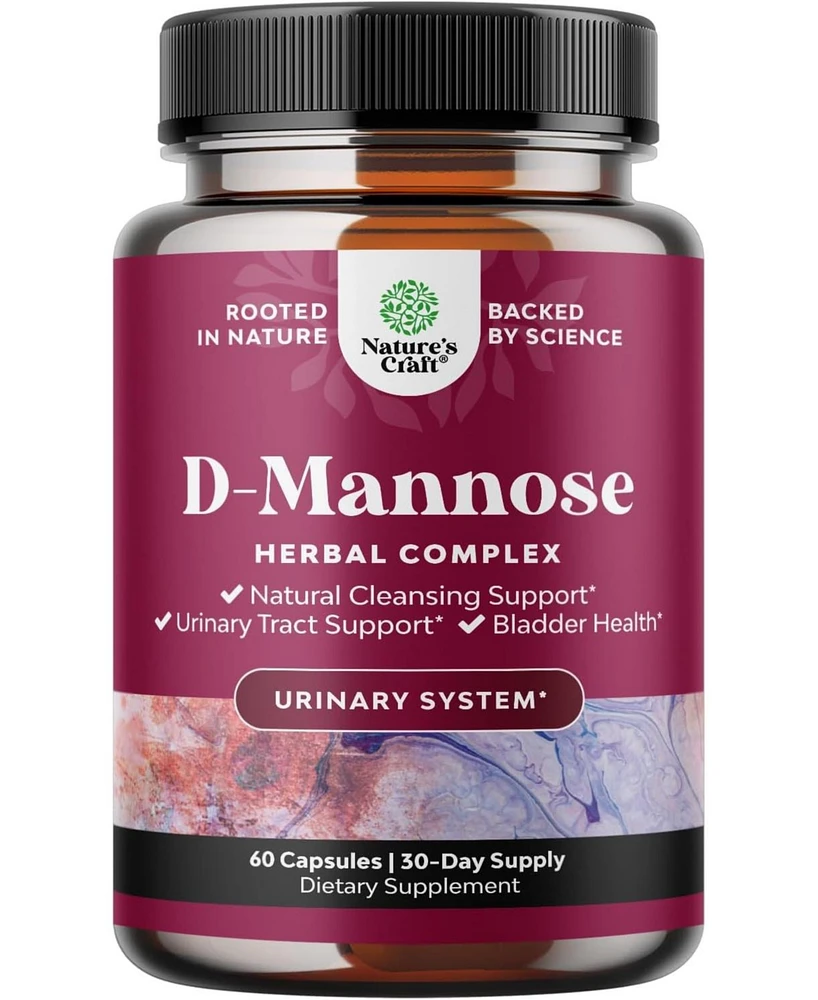 Nature's Craft D Mannose 1000mg with Cranberry Extract Capsules, Kidney Cleanse & Urinary Tract Health for Women, Nature's Craft, 60ct