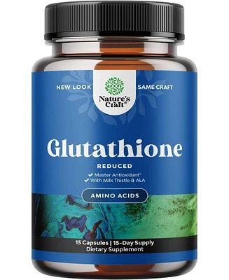 Nature's Craft Glutathione Capsules, Natural Skin Whitening Anti-Aging Benefits Reduced L-Glutathione Pills for Men & Women, Pure Antioxidant, Nature'