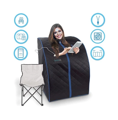 SereneLife Personal Detox Home Sauna With Foldable Chair and Heated Foot Pad