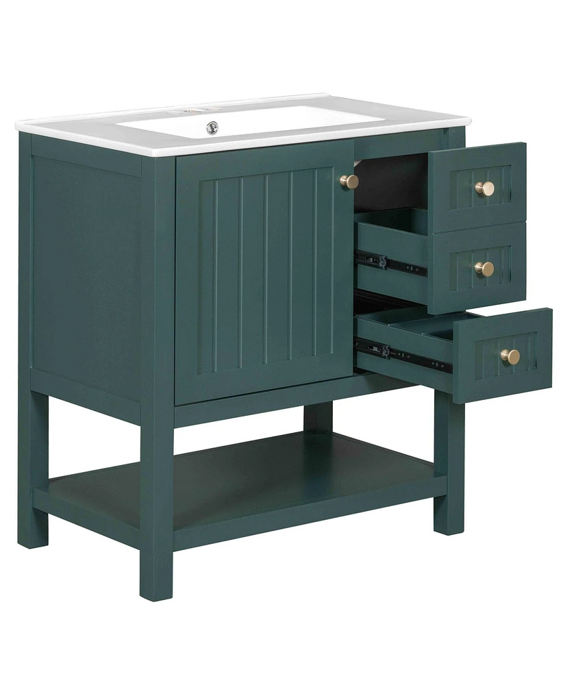 Slickblue 30inch Transitional Style Bathroom Vanity Cabinet Combo with Ceramic Sink