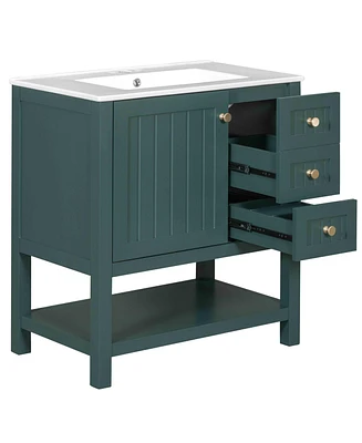 Slickblue 30inch Transitional Style Bathroom Vanity Cabinet Combo with Ceramic Sink