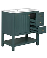 Slickblue 30inch Transitional Style Bathroom Vanity Cabinet Combo with Ceramic Sink