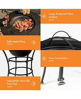 Sugift 31.5 Inch Patio Fire Pit Dining Table With Cooking Bbq Grate