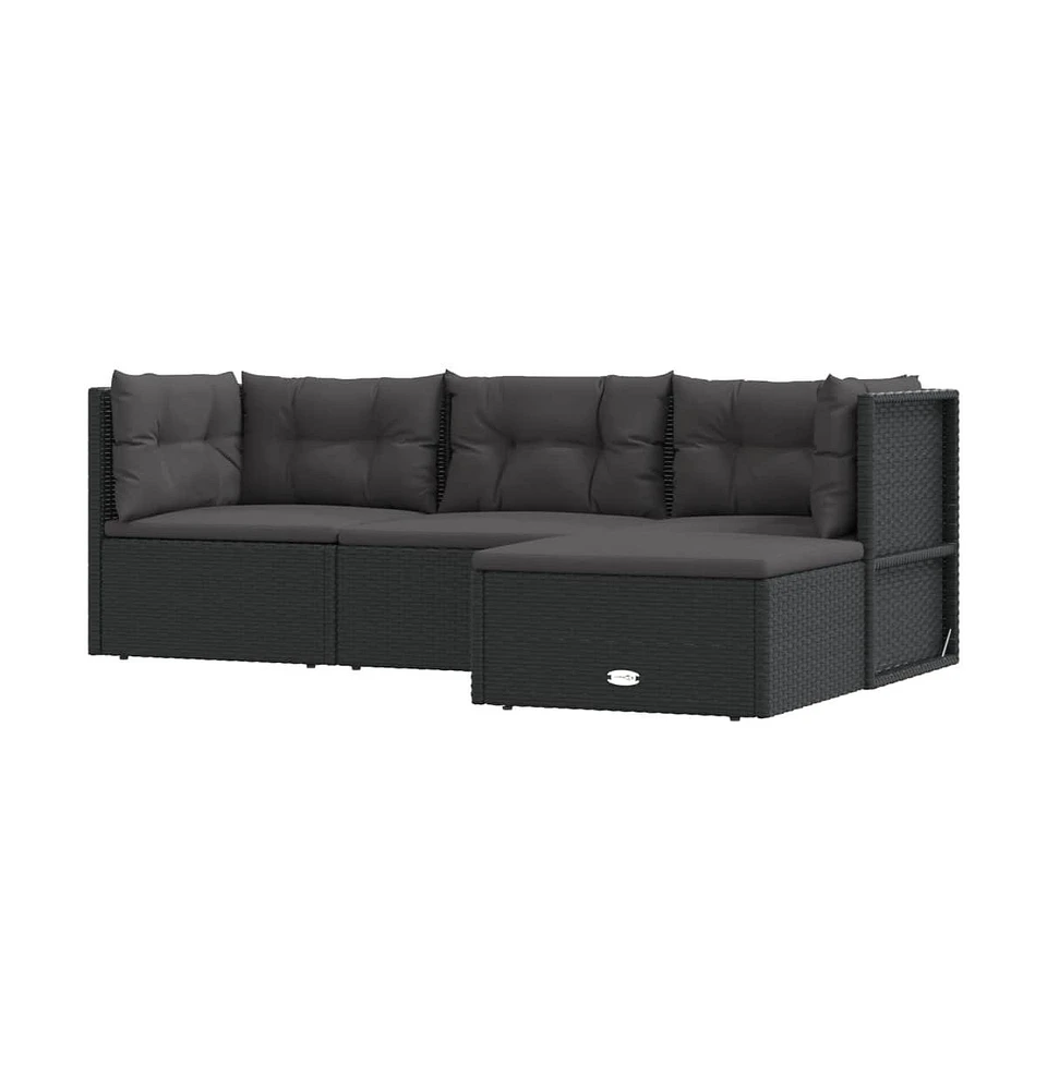 4 Piece Patio Lounge Set with Cushions Black Poly Rattan