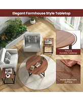 Gymax Round Nesting Table Set of 3 Modern/Farmhouse Coffee w/2 End Tables Walnut & Black