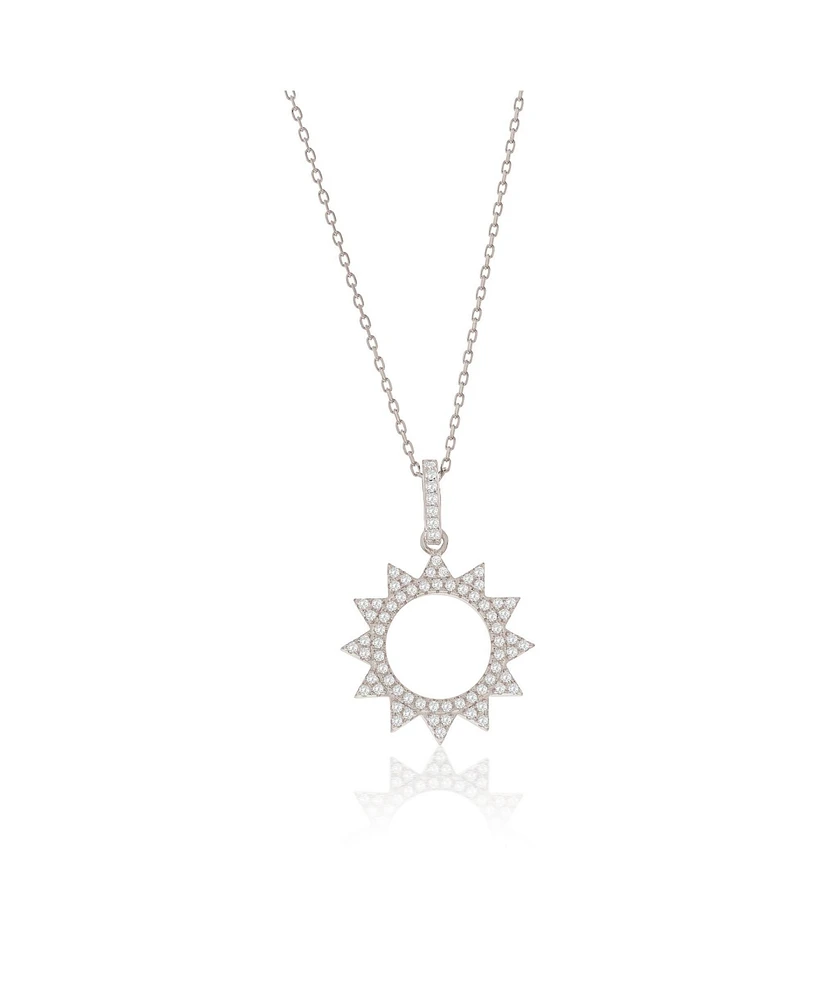 Suzy Levian New York Suzy Levian Sterling Silver White Cubic Zirconia Pave Circle Sunburst Pendant