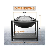 SereneLife Outdoor Steel Bbq Grill Fire Pit with Mesh Spark Screen
