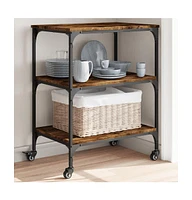 vidaXL Kitchen Trolley Smoked Oak 23.6"x16.1"x29.9" Engineered Wood