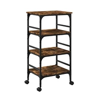 vidaXL Kitchen Trolley Smoked Oak 17.7"x13.8"x35.2" Engineered Wood