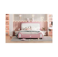 Slickblue Full Size Upholstered Rabbit-Shape Princess Bed – Charming Design for Kids