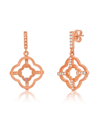 Suzy Levian New York Suzy Levian Rose Sterling Silver White Cubic Zirconia Trellis Filigree Drop Dangle Earrings