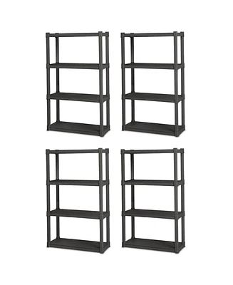 Sterilite Plastic Indoor Outdoor 4 Shelf Durable Shelving Unit, Gray, 4 Pack