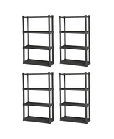 Sterilite Plastic Indoor Outdoor 4 Shelf Durable Shelving Unit, Gray, 4 Pack