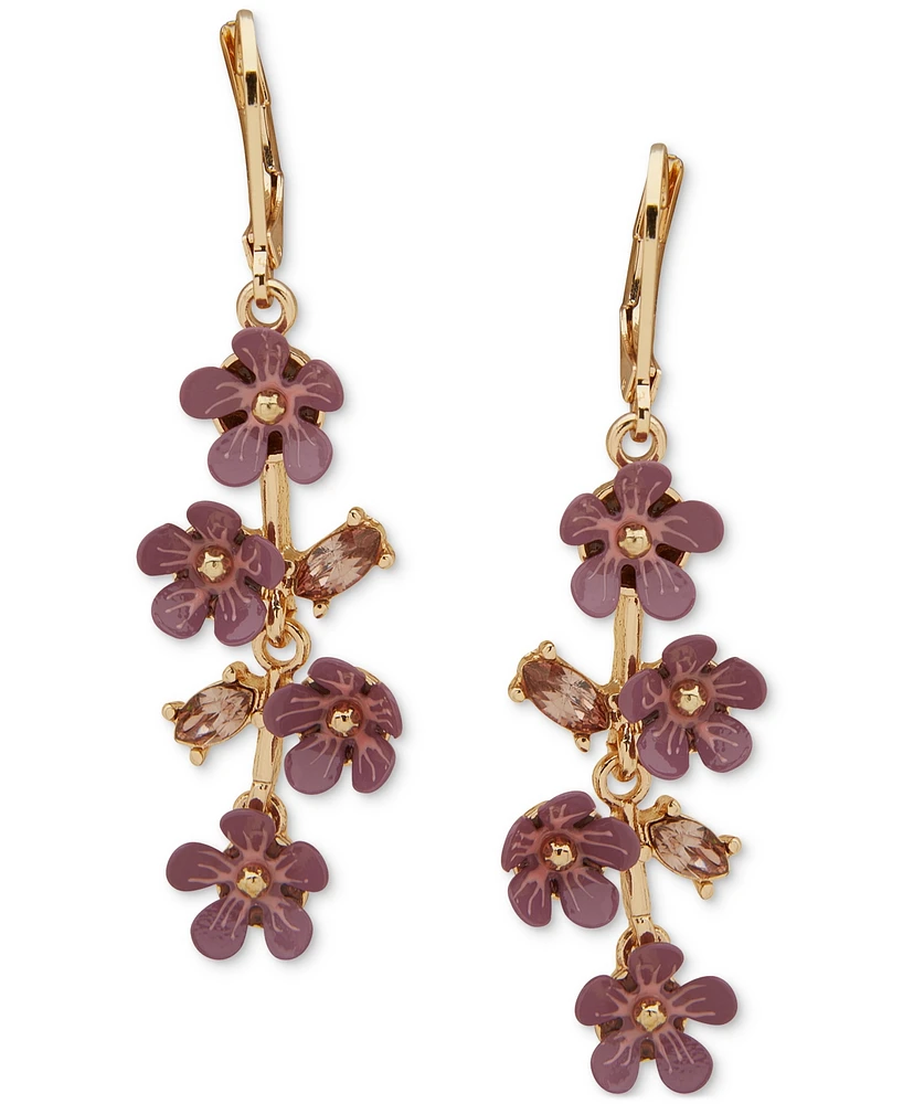 lonna & lilly Gold-Tone Color Crystal & Flower Linear Drop Earrings