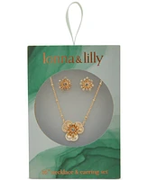 lonna & lilly Gold-Tone Crystal Openwork Flower Pendant Necklace & Stud Earrings Set