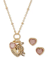 lonna & lilly Gold-Tone Pave & Stone Heart Multi-Charm Pendant Necklace & Stud Earrings Set