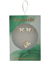 lonna & lilly Gold-Tone Pave & Mother-of-Pearl Butterfly Pendant Necklace & Stud Earrings Set