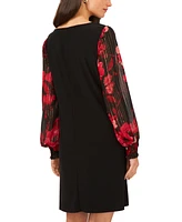 Msk Women's Round-Neck Printed-Sleeve Shift Dress