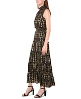 Msk Women's Plaid Smocked Mock-Neck Maxi Dress