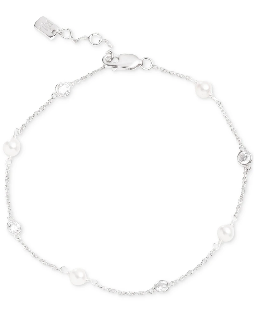 Lauren Ralph Lauren Sterling Silver Cubic Zirconia & Freshwater Pearl Station Bracelet