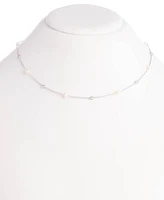 Lauren Ralph Lauren Sterling Silver Cubic Zirconia & Freshwater Pearl Station Necklace, 18" + 3" extender