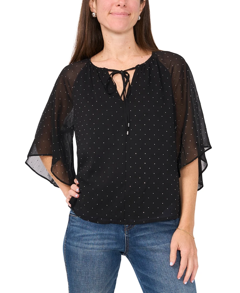 Sam & Jess Petite 3/4-Sleeve Tie-Neck Blouse