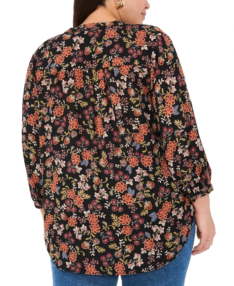 Vince Camuto Plus Printed V-Neck Blouse