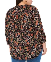 Vince Camuto Plus Printed V-Neck Blouse