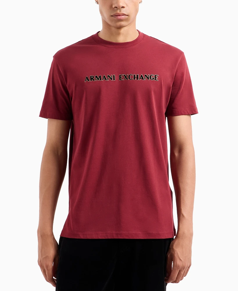 A|X Armani Exchange Men's Short Sleeve Crewneck Flocked Logo T-Shirt