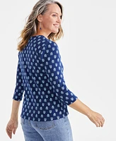 Style & Co Women's Printed V-Neck 3/4-Sleeve Top, Created for Macy's