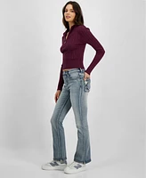 Dollhouse Juniors' High-Rise Embellished-Pocket Bootcut Jeans