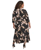 Calvin Klein Plus Printed Twist-Front 3/4-Sleeve Maxi Dress