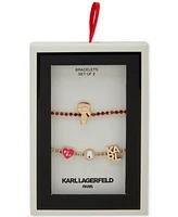 Karl Lagerfeld Paris Gold-Tone 2-Pc. Set Karl & Logo Charm Crystal Slider Bracelets