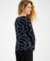 Style & Co Women's Printed Long Sleeve Scoop-Neck Top, Created for Macy's