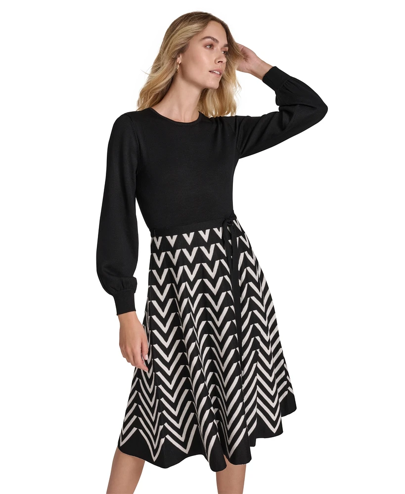 Jessica Howard Women's Printed-Skirt Sweater Dress