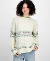 Sugar Moon Juniors' Cable-Knit Fair Isle Sweater