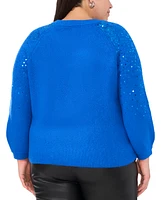 Vince Camuto Plus Sequin Raglan-Sleeve Crewneck Sweater