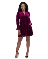 Jessica Howard Women's Velvet Smocked-Sleeve Flounce-Hem Dress