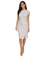 Calvin Klein Women's Tweed Side-Buckle Cap-Sleeve Sheath Dress