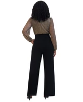 Jessica Howard Women's Mock-Neck Puff-Sleeve Belted Jumpsuit