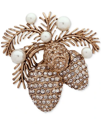 Anne Klein Gold-Tone Pave & Imitation Pearl Pine Cone Pin