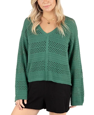 Hurley Juniors' Easy Times V-Neck Crochet Sweater