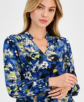 Bar Iii Women's Floral-Print Tie-Neck Blouse, Exclusively at Macy's