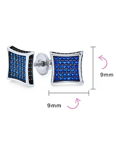 Bling Jewelry Black Blue Cubic Zirconia Micro Pave Cz Square Stud Earrings Sterling Silver Screw back 9MM