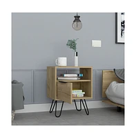 Depot E-Shop Begonia Nightstand, Shelf, Single Door Cabinet, Hairpin Legs