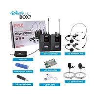 Pyle Dual Headset Wireless Microphone Kit, Includes Headset Mic, Lavalier Mic & Beltpack Transmitter